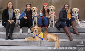groups of people with Canine Companions puppies