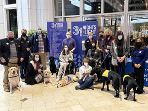 group of people and service dogs at the Prudential Center, Boston