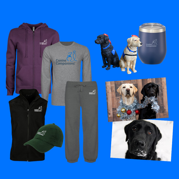 Images of pants, sweatshirts, mugs and more from the Canine Companions online store