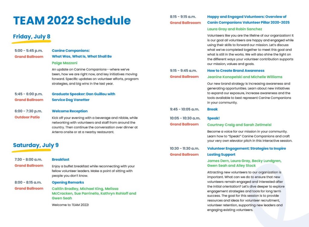 Image of the 2022 TEAM agenda