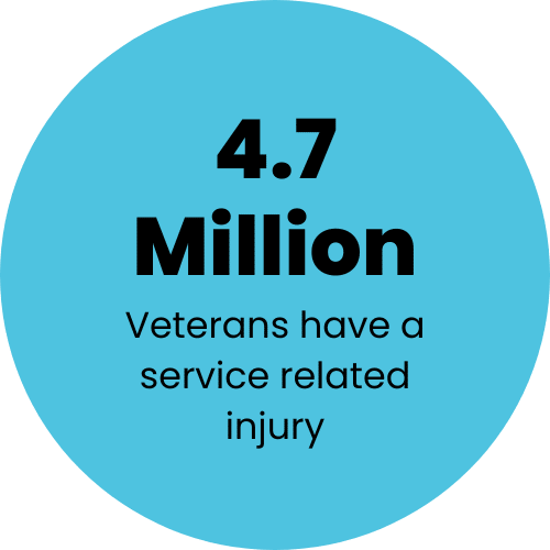 Icon with text saying 4.7 million veterans have a service related injury