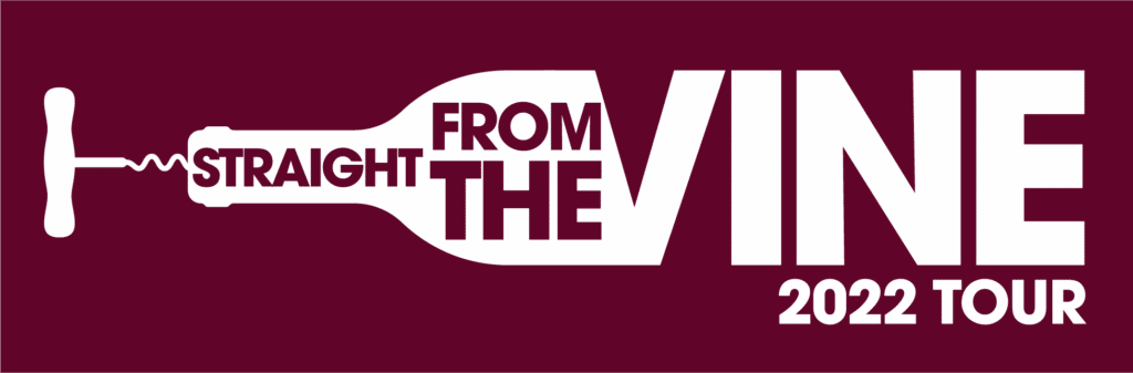 stylized logo image of a wine bottle on its side created by the text Straight From The Vine 2022 Tour
