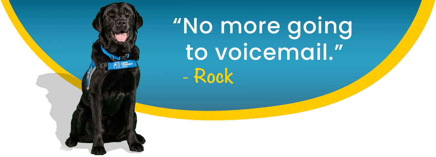 black service dog rock with graphic background. quote: not more going to voicemail