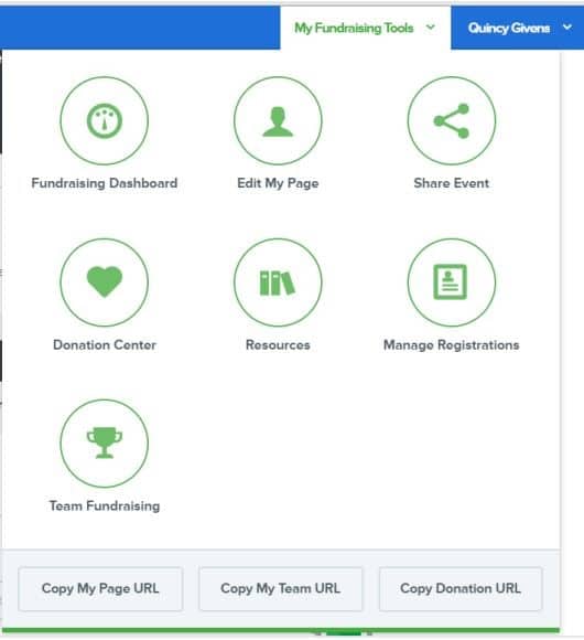 a screenshot of the qgiv my fundraising tools menu