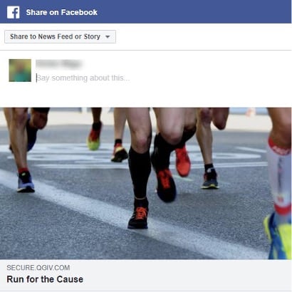 screenshot of facebook share window with a photo of runners