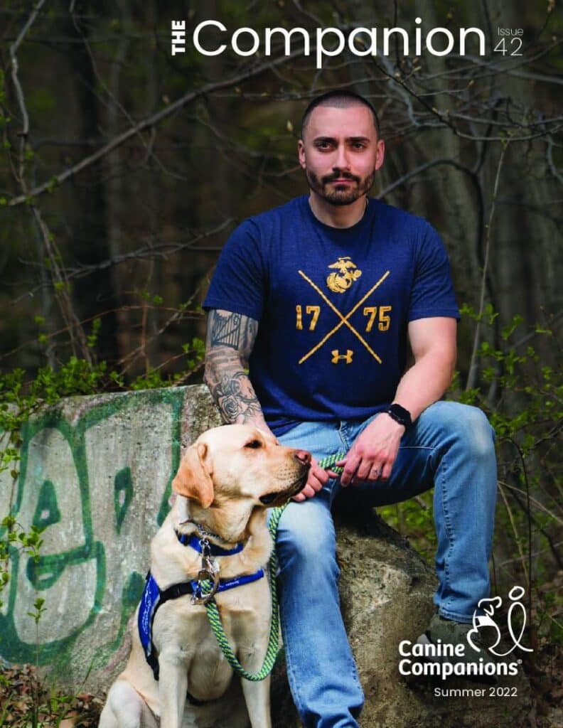 cover of the summer 2022 companion magazine featuring a veteran and his service dog