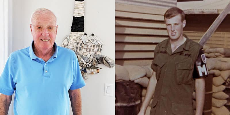 John Baker recent photo next to his military photo