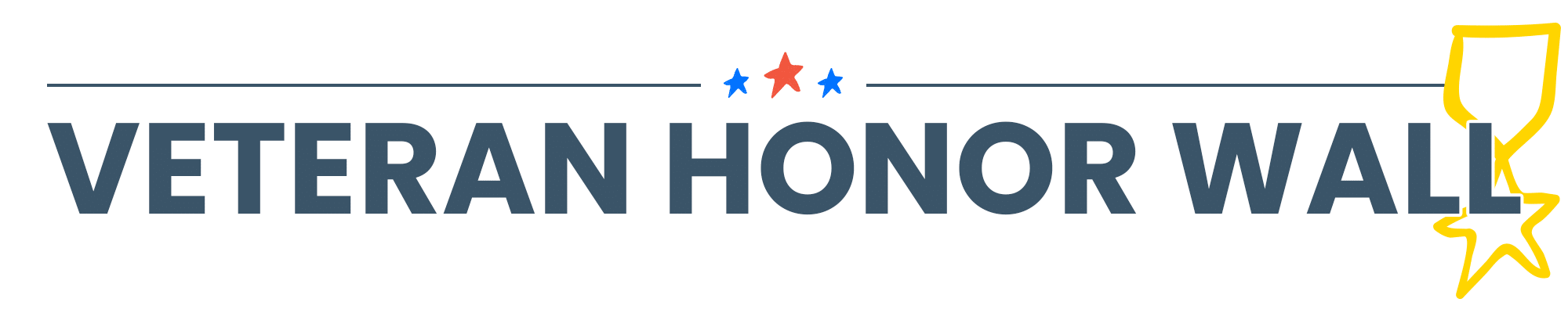 Text graphic displaying 'VETERAN HONOR WALL' in large, bold font, with decorative stars above and to the sides, in red and blue, set against a white background.