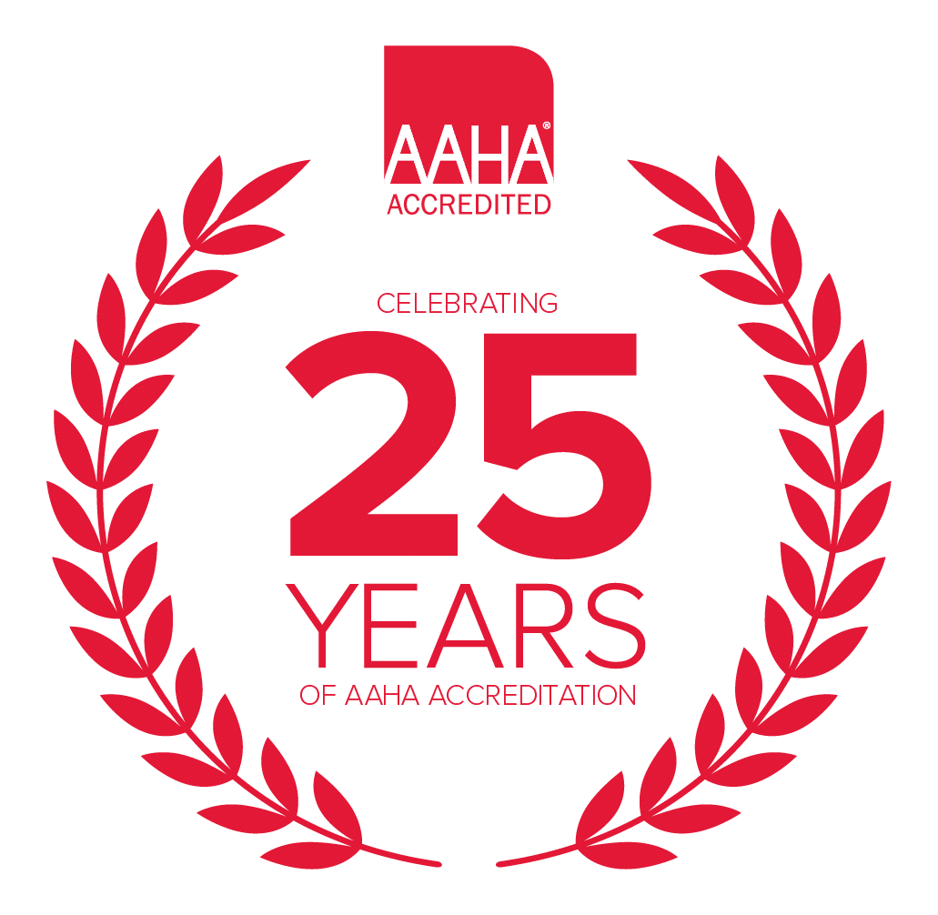 AAHA accredited 25 years emblem with laurel wreath
