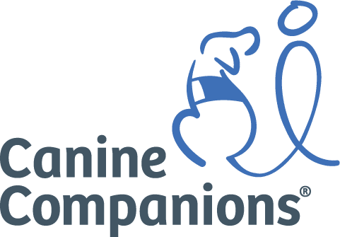 Canine Companions logo with stylized blue dog and person outline and the words Canine Companions