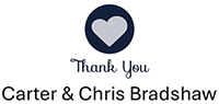 Thank you card with a heart icon and the names Carter and Chris Bradshaw